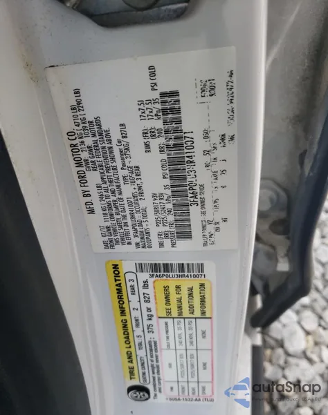 2017 Ford Fusion Se Hybrid from USA, damaged, VIN 3FA6P0LU3HR410071